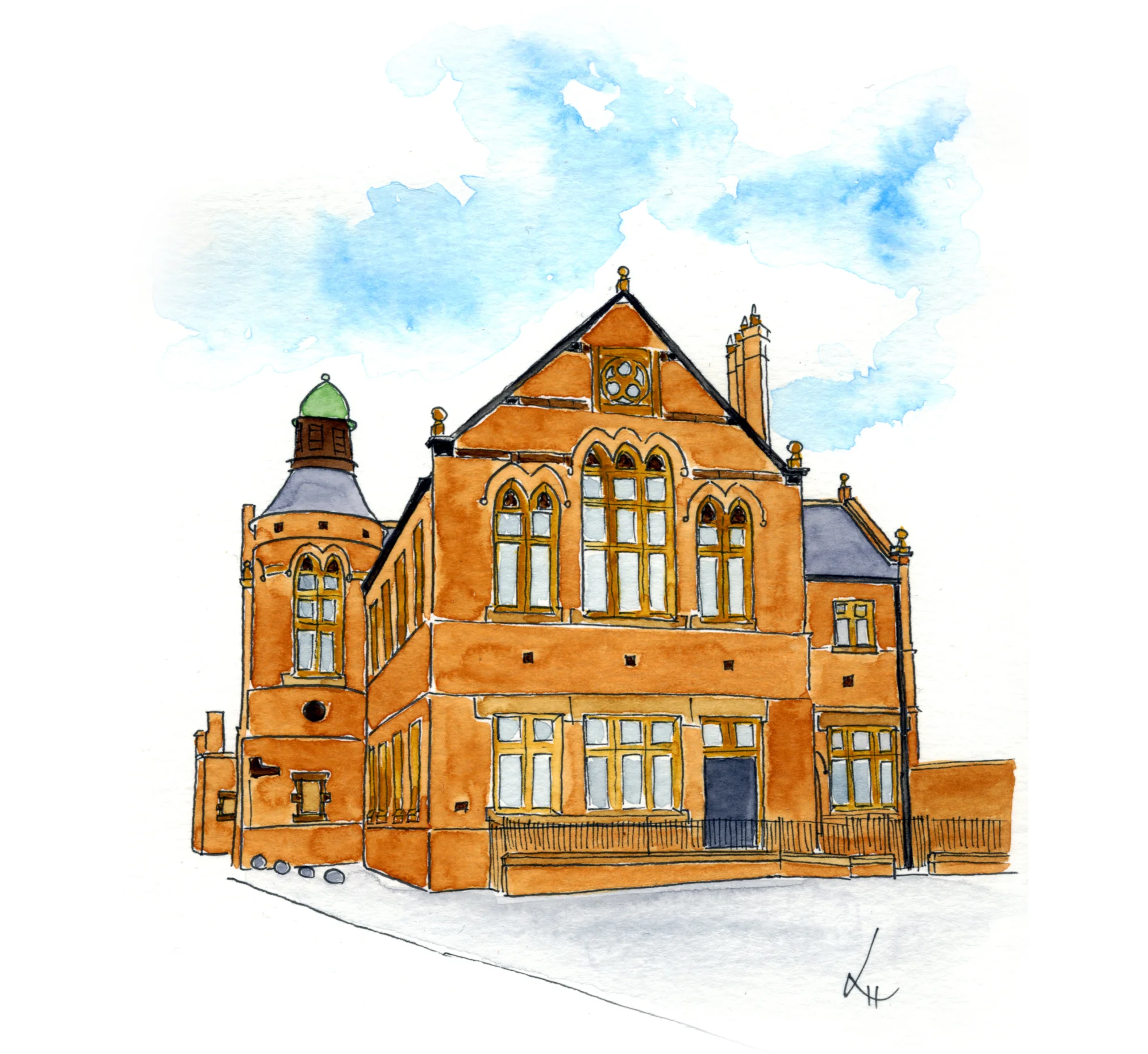 Watercolour painting of the Cathedral School by artist Laura McLaughlin